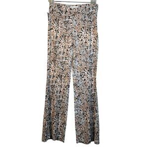Anthropologie NWT Floral Satin Flare Pants Size 4 Black & Brown Side zipper